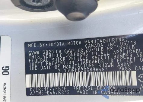 2016 Toyota Corolla Le из США, поврежденный, VIN 2T1BURHE2GC696491